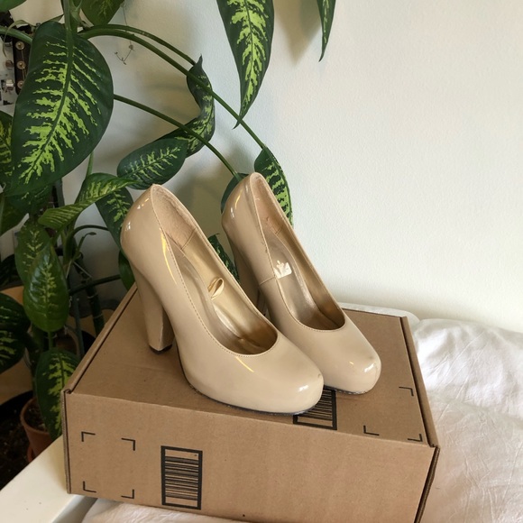 Forever 21 Shoes - Glossy Beige Block Heels